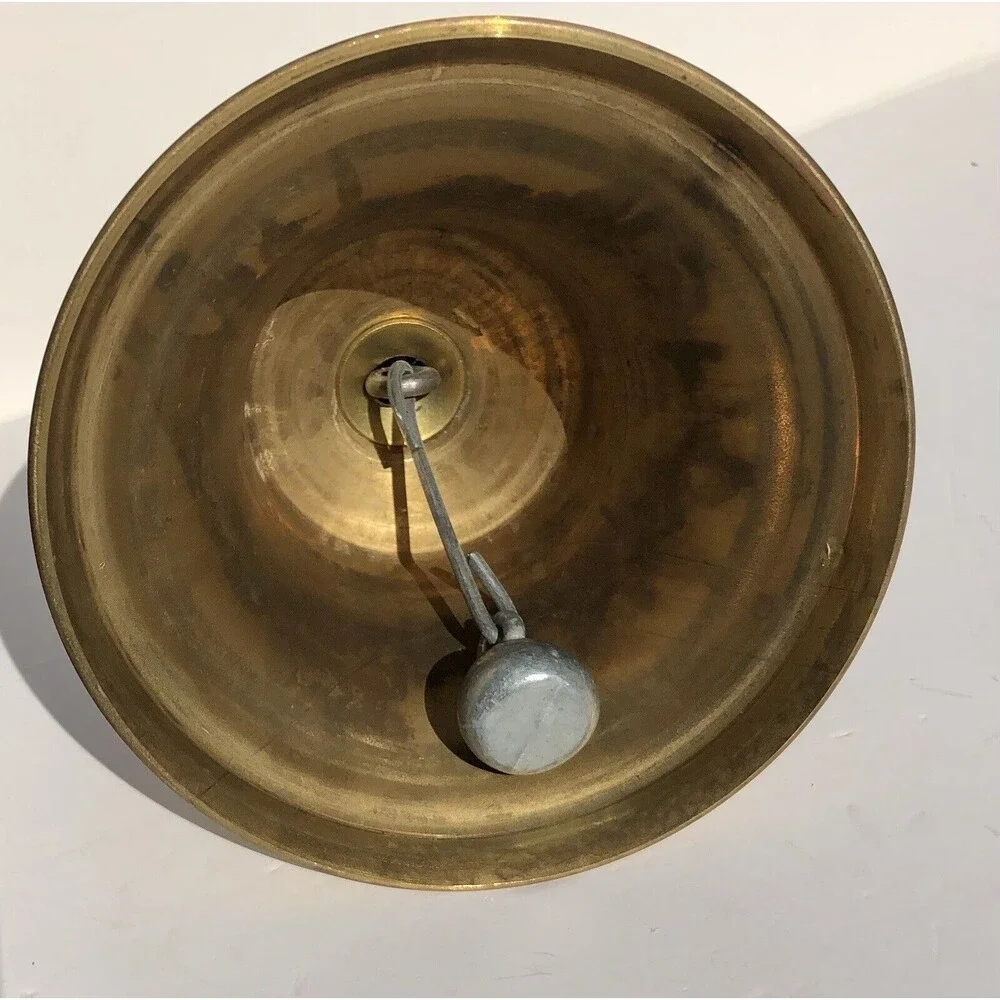 Vintage 8 1/2” Brass Bell With Wooden Handle 5
